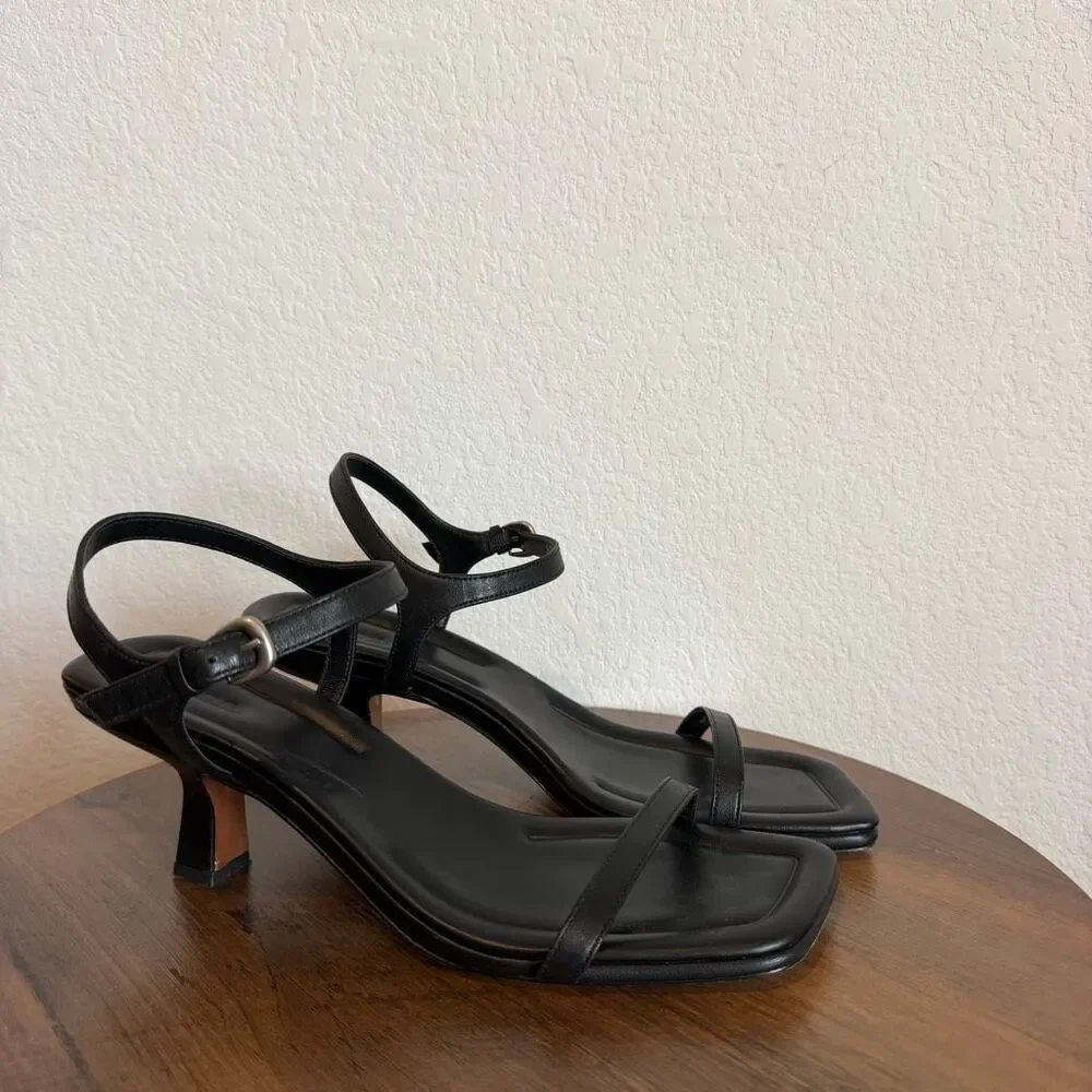 Vince Coco Leather Heeled Sandal Black Strappy Kitten Heel Square Toe Women’s 10